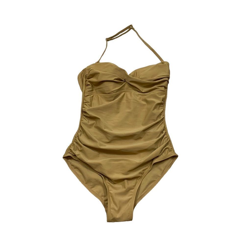 Alaina Swim Brand Dark Tan Ruched Side One Piece Swim Suit Size 10